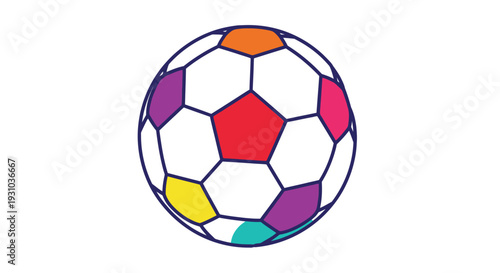 Colorful soccer ball illustration with classic pentagonal and hexagonal panels