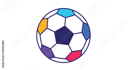 A colorful soccer ball illustration with classic pentagonal and hexagonal panels