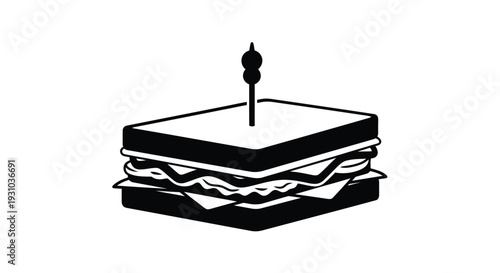 Black and white illustration of a stacked sandwich with a toothpick