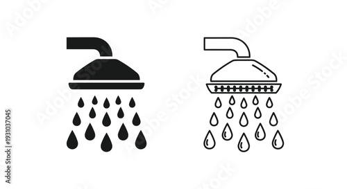 Two showerhead icons one solid one outlined with dripping water