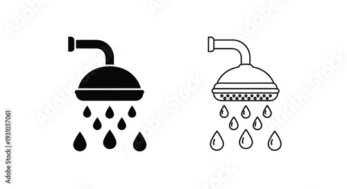Two showerhead icons one filled one outlined with falling water droplets