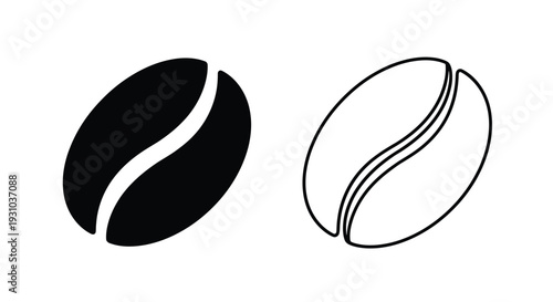 Two coffee beans depicted in contrasting black and white line art