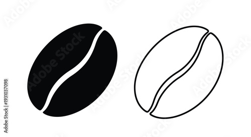 Two coffee beans one filled and one outlined in a simple illustration