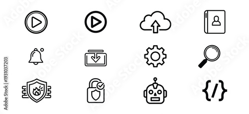 A set of 12 icons featuring various symbols and silhouette graphics