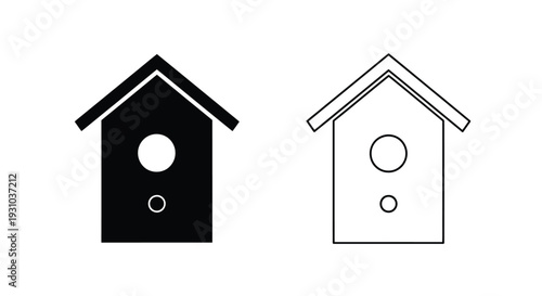 Two birdhouses displayed one solid black one white outline