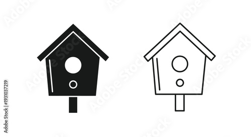 Two birdhouses one solid black and one outlined side by side