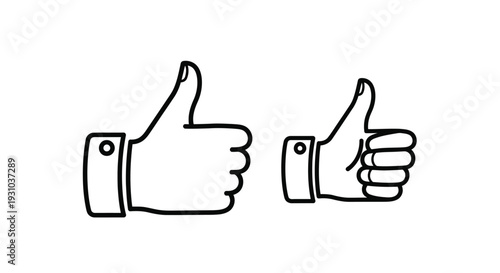 Two black and white hand drawn thumbs up symbols against a white background