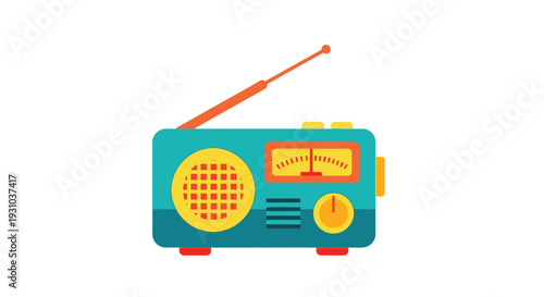 Colorful retro radio illustration with antenna and tuning dial
