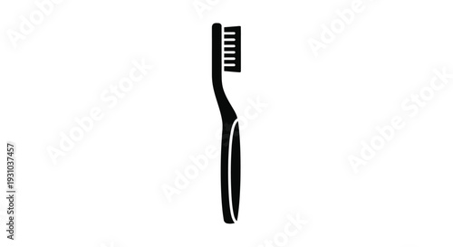 Simple black silhouette of a curved manual toothbrush on white