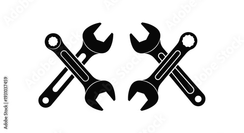 Two crossed wrenches displayed in a simple black and white graphic