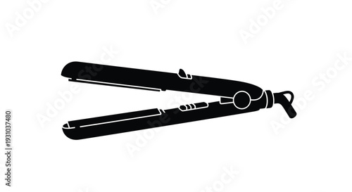 A black silhouette illustration of a hair straightening iron