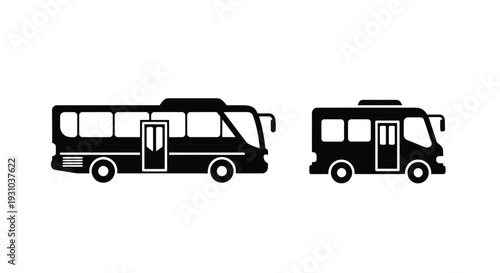 Two black silhouette icons depicting a coach bus and a minibus