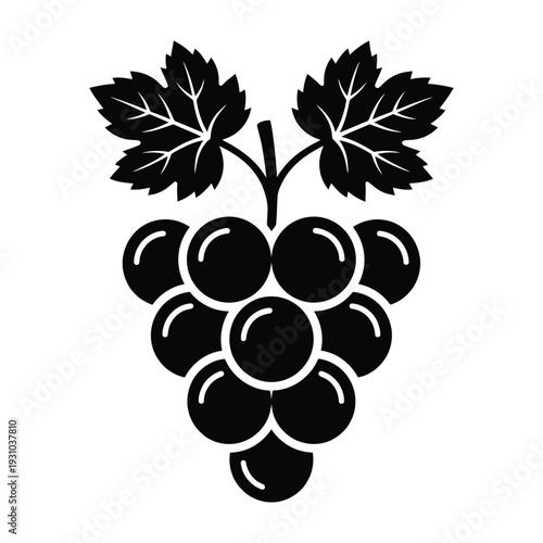 Fresh Bunch of Grapes with Leaves Icon, Healthy Fruit Food and Wine Production Symbol in Minimal Black and White Vector