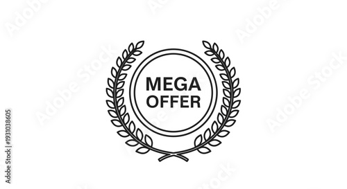 Mega Offer Badge with Laurel Wreath, Best Deal Stamp, Award Seal, Discount Label, Promotion Icon