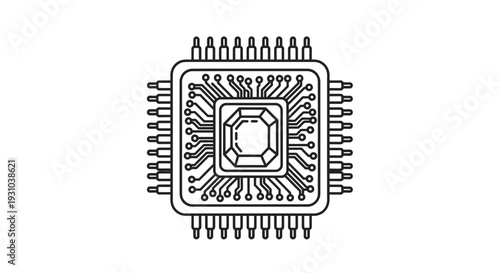 Microchip Icon, Computer Processor Chip, Technology Symbol, Electronic Component, Circuit Board