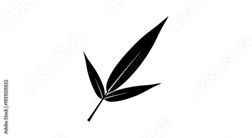 Minimalist Black Bamboo Leaves Silhouette on White Background