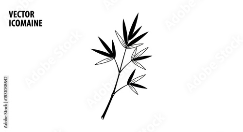 Minimalist Bamboo Branch Vector Icon - Black and White Illustration
