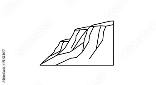 Minimalist Cliff Face Illustration, Geological Layers, Natural Landscape Line Art