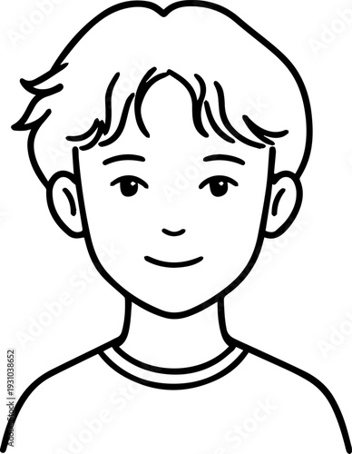 Simple black and white illustration of a young boy's portrait, perfect for modern graphic design projects