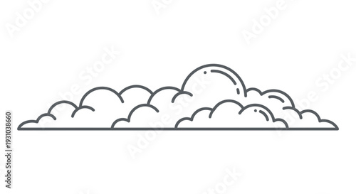 Minimalist Cloud Line Art Icon, Simple Cumulus Cloud Drawing, Isolated on White Background