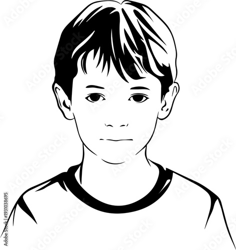Simple black and white illustration of a young boy's portrait, perfect for modern graphic design projects