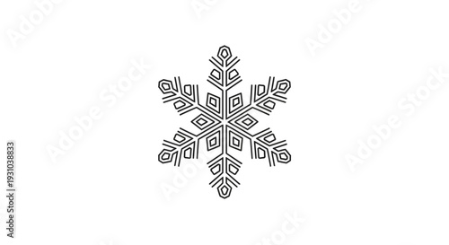 Intricate Snowflake Icon, Geometric Winter Crystal Design, Minimalist Vector Art