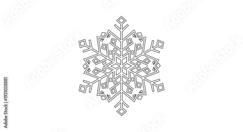 Intricate Snowflake Outline Icon - Winter Season Graphic Element