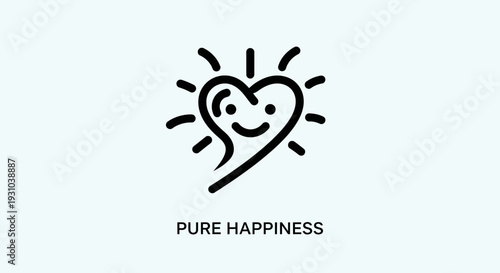 Joyful Heart Icon with Smiling Face and Sun Rays - Pure Happiness Concept