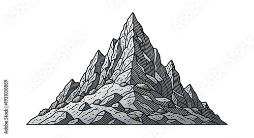 Jagged Mountain Peak Illustration, Rocky Summit, Craggy Landscape, Stone Formation