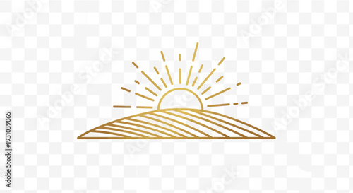 Golden sunrise over rolling hills, abstract minimalist line art, dawn horizon, natural beauty