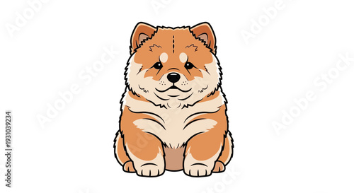 Cute Chubby Shiba Inu Puppy Sitting Portrait, Adorable Dog Illustration