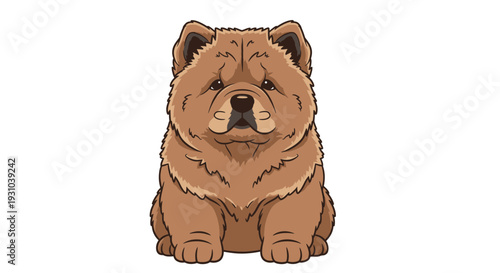 Cute Chow Chow Dog Sitting Portrait, Fluffy Brown Puppy, Adorable Pet