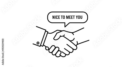 Business Handshake with "Nice to Meet You" Speech Bubble - Partnership and Agreement Concept