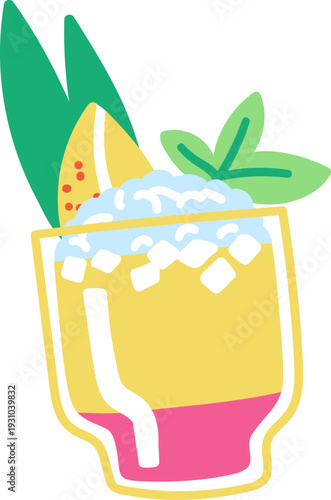 Cocktail With Ice Garnish Graphic