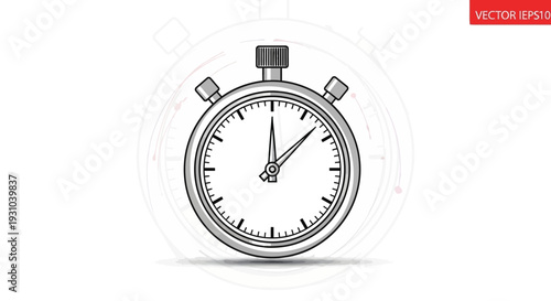Vintage Stopwatch Timer Icon, Retro Style, Isolated on White Background, Time Measurement