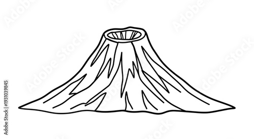 Volcano Illustration - Simple Line Art Drawing of a Cone-Shaped Mountain