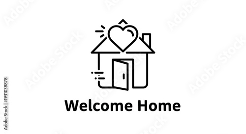Welcome Home Heart House Icon Open Door Vector Illustration