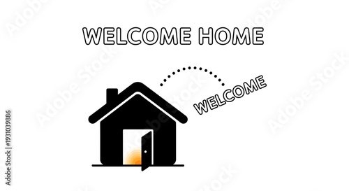 Welcome Home: House with Open Door and "Welcome" Text
