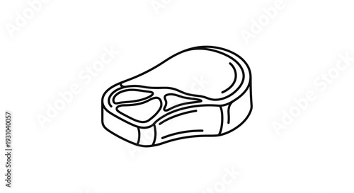 Raw Beef Steak Icon, Simple Line Art, Isolated on White Background, Food Ingredient