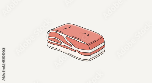 Raw Bacon Slice, Pork Belly, Streaky Meat, Isolated on White Background, Food Ingredient