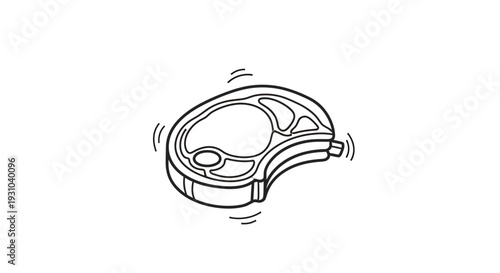 Raw Pork Chop Steak with Bone, Hand Drawn Sketch Style, Isolated on White