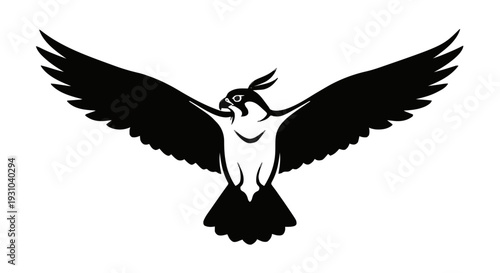 Elegant Stylized Falcon in Mid-Flight, Wings Spread Black Silhouette Vector Icon on White Background - Majestic Hawk Eagle Bird Symbol Logo Graphic