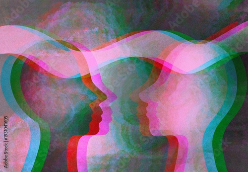 Illustrazione comunicazione telepatia. Parlare con pensiero. Empatia