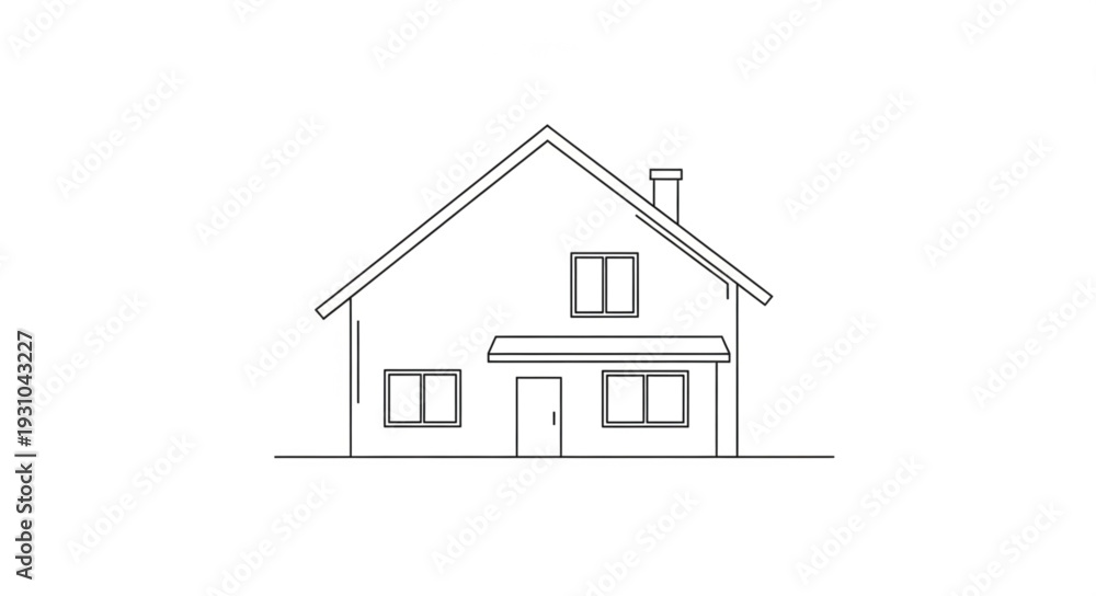 Fototapeta premium Simple Line Drawing of a Modern House Exterior.