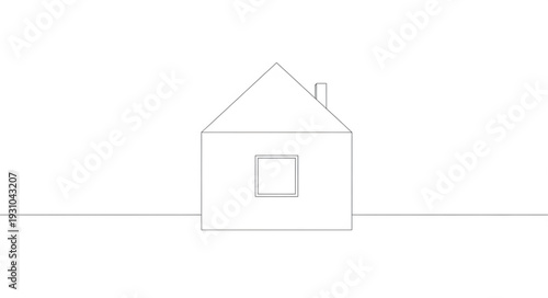 Simple Line Drawing of a House with a Window and Chimney.