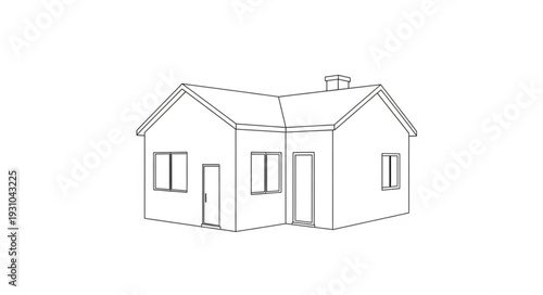 Simple House Sketch with Dotted Lines and Chimney.