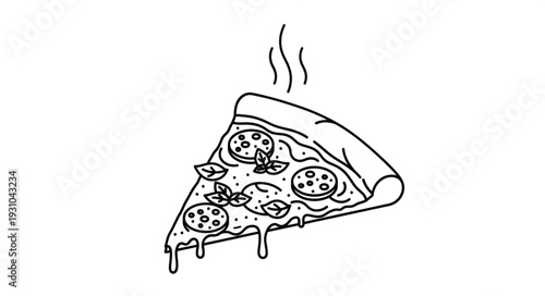 Delicious slice of pepperoni pizza with melting cheese and steam.