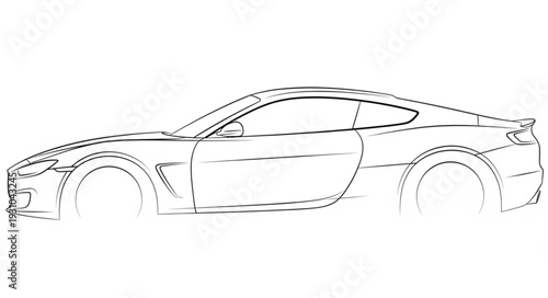 Sports Car Blueprint Design Outline Silhouette.