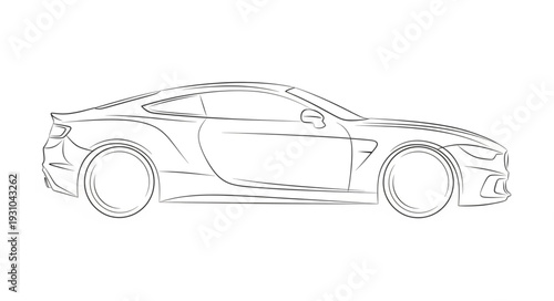 Modern Sports Car Outline Drawing Artistic Sketch.