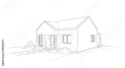 Sketch of a small house with windows and a door.
